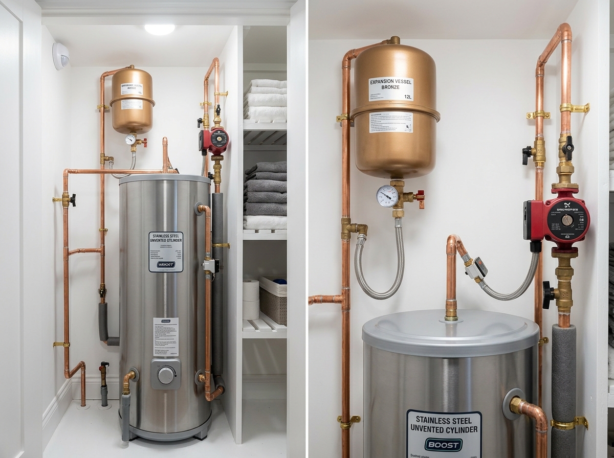 Unvented Hot Water Cylinder & Pump